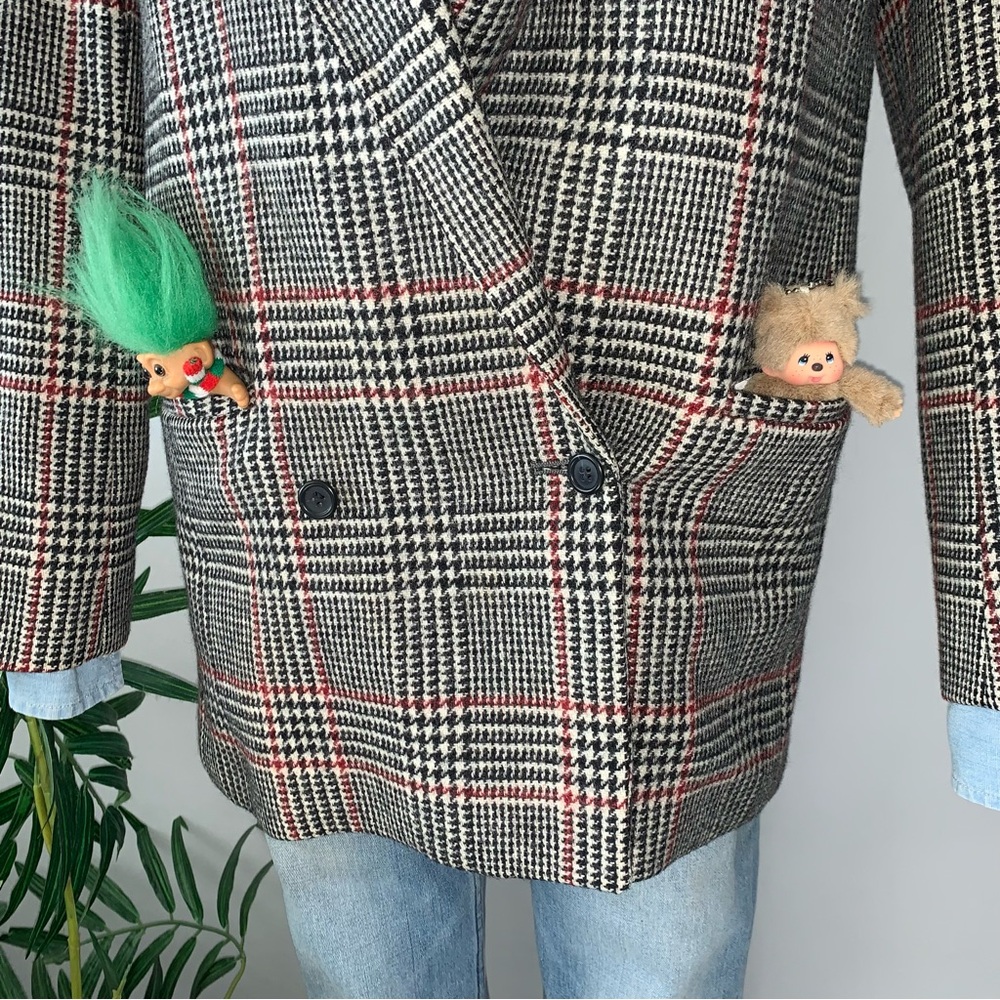 c l a s s i c :: Vintage Wool Houndstooth Blazer Double Breasted Plaid - Picture 6 of 12